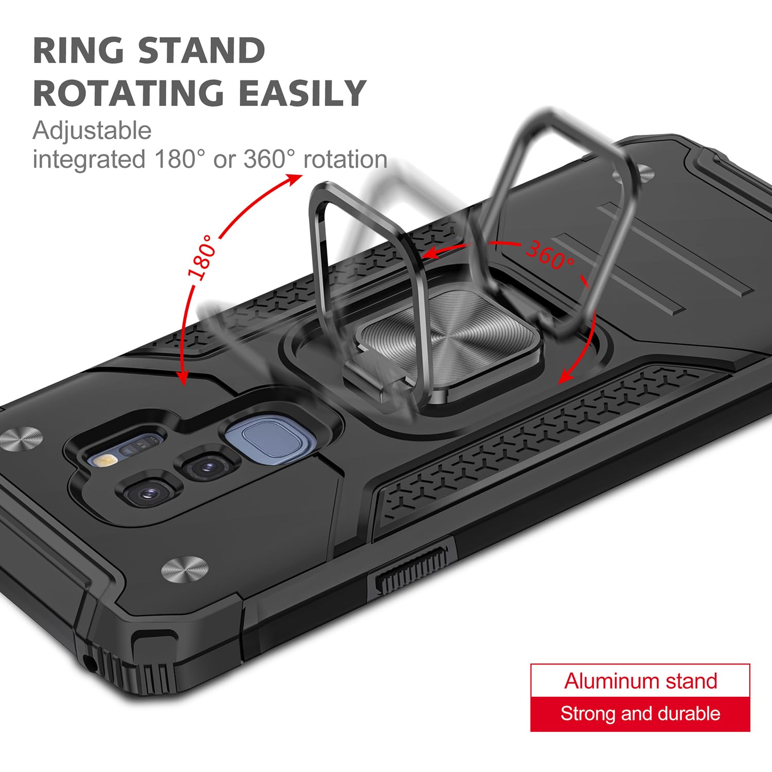 Samsung Galaxy S9 Plus Case Military Grade Shockproof with Kickstand and Magnetic Car Mount Heavy Duty Protective Black Armor Case - View 7 of 8