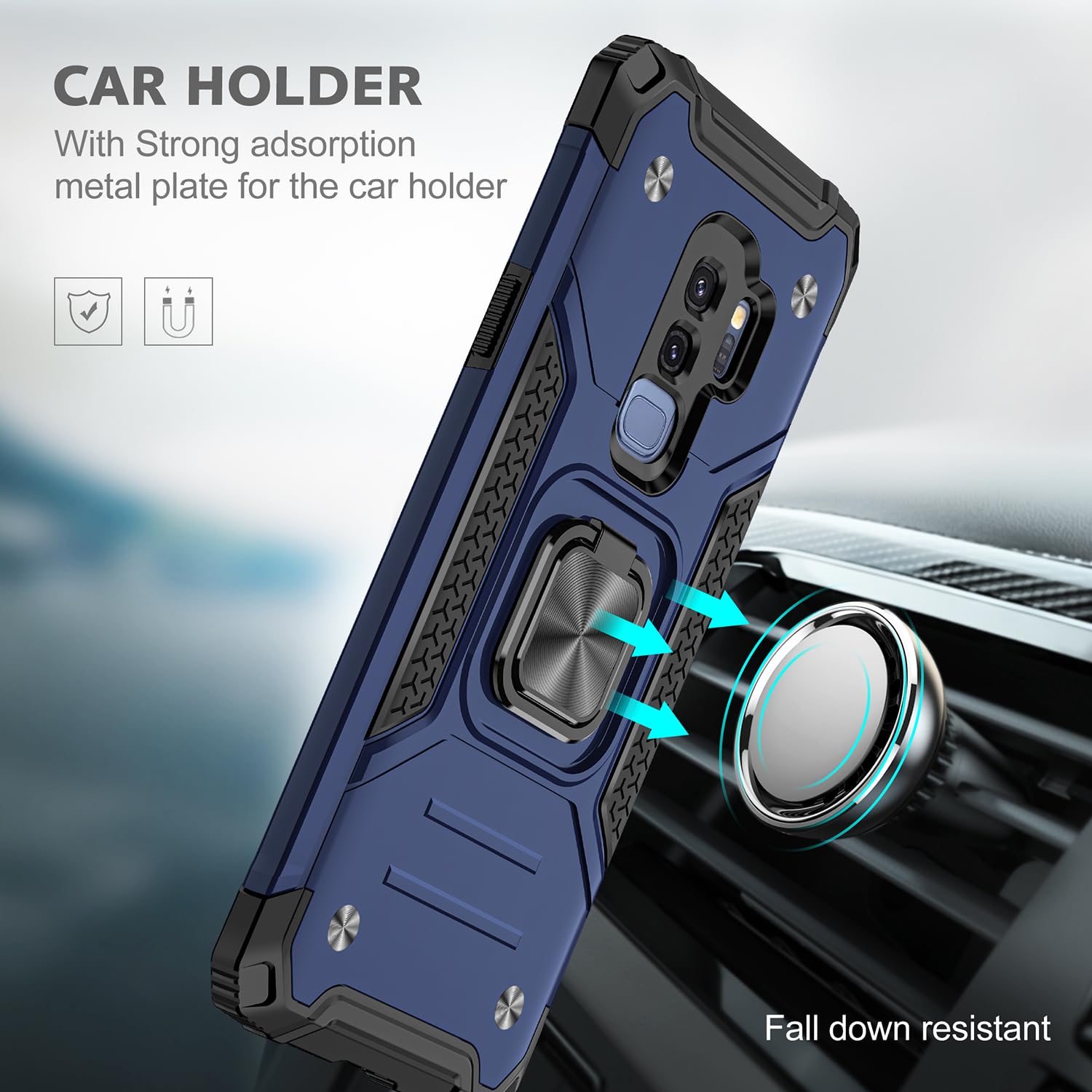 Fucozan Military Grade Shockproof Case for Samsung Galaxy S9 Plus with Kickstand and Magnetic Car Mount Heavy Duty Protection Blue - View 4 of 8