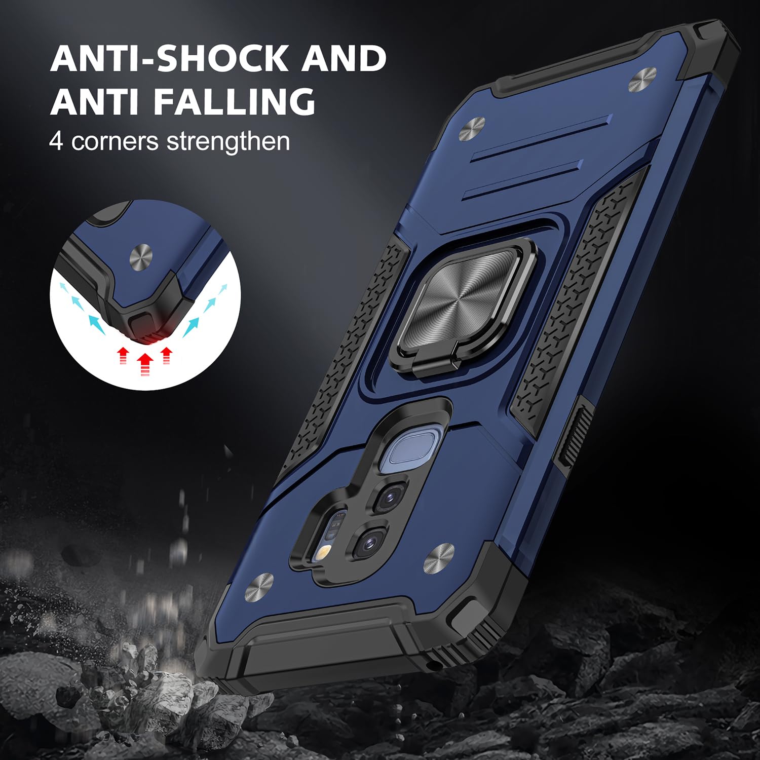 Fucozan Military Grade Shockproof Case for Samsung Galaxy S9 Plus with Kickstand and Magnetic Car Mount Heavy Duty Protection Blue - View 5 of 8