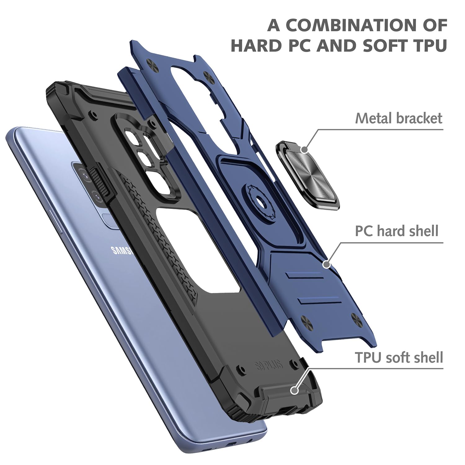 Fucozan Military Grade Shockproof Case for Samsung Galaxy S9 Plus with Kickstand and Magnetic Car Mount Heavy Duty Protection Blue - View 8 of 8