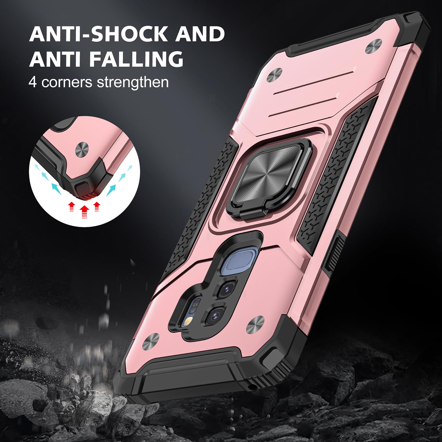 Fucozan Military Grade Shockproof Case for Samsung Galaxy S9 Plus with Kickstand and Magnetic Car Mount Heavy Duty Protection Rose Gold - View 5 of 8