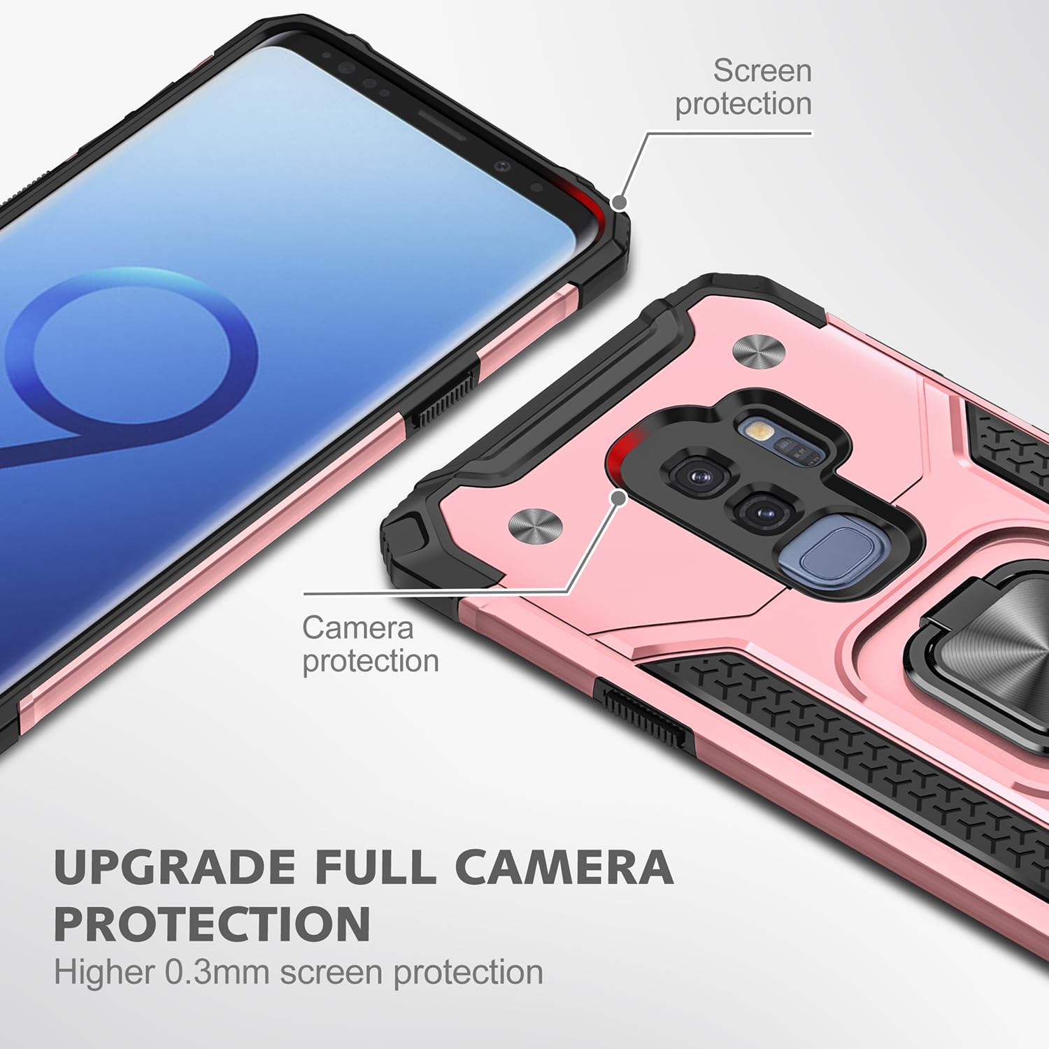 Fucozan Military Grade Shockproof Case for Samsung Galaxy S9 Plus with Kickstand and Magnetic Car Mount Heavy Duty Protection Rose Gold - View 6 of 8