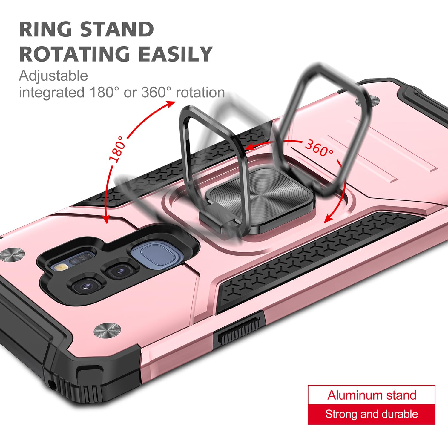 Fucozan Military Grade Shockproof Case for Samsung Galaxy S9 Plus with Kickstand and Magnetic Car Mount Heavy Duty Protection Rose Gold - View 7 of 8