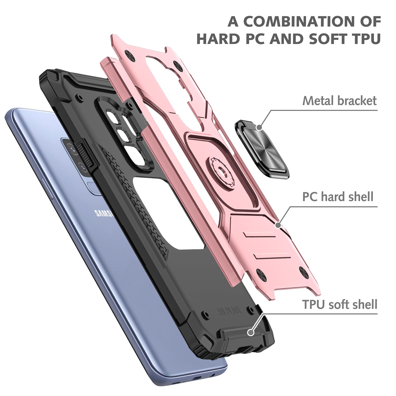 Fucozan Military Grade Shockproof Case for Samsung Galaxy S9 Plus with Kickstand and Magnetic Car Mount Heavy Duty Protection Rose Gold - View 8 of 8