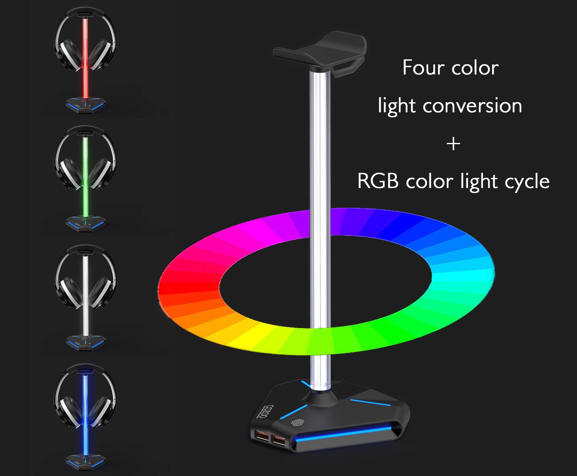 COZOO RGB Headphone Stand with USB Charging Ports for Gamers Desktop Accessories and Earphone Holder Gifts for Boyfriend - View 8 of 8