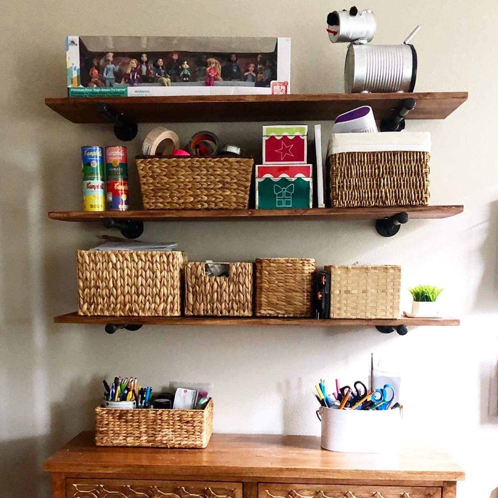 Aconnet 6 Pack 12 Inch Industrial Pipe Shelf Brackets Heavy Duty Black Iron Floating Wall Shelves for Vintage Furniture and Garment Racks - View 2 of 6