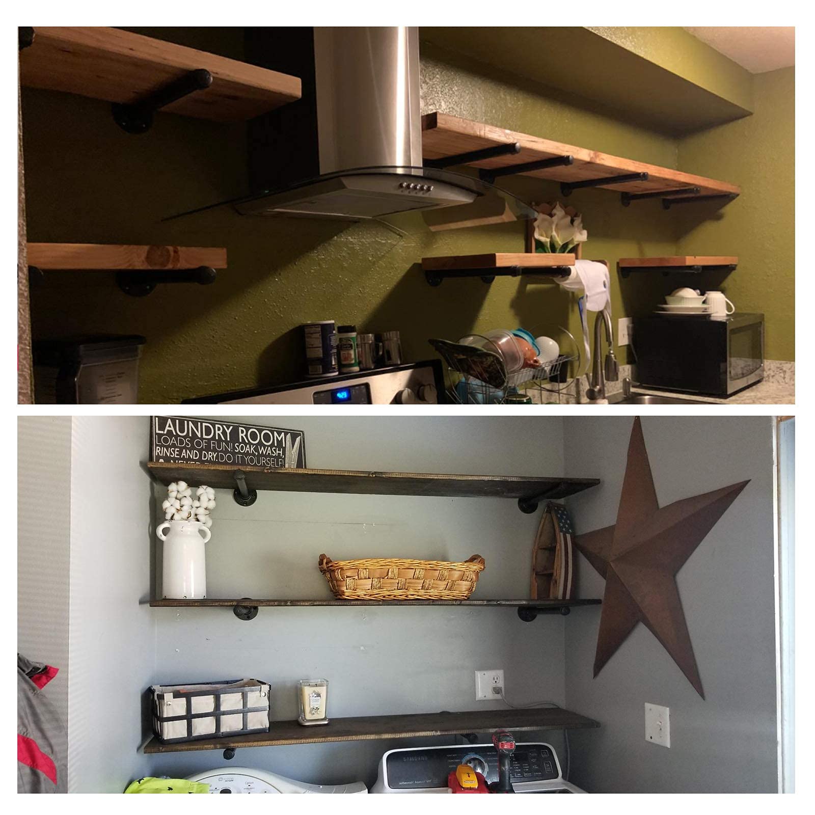 Aconnet 6 Pack 12 Inch Industrial Pipe Shelf Brackets Heavy Duty Black Iron Floating Wall Shelves for Vintage Furniture and Garment Racks - View 3 of 6