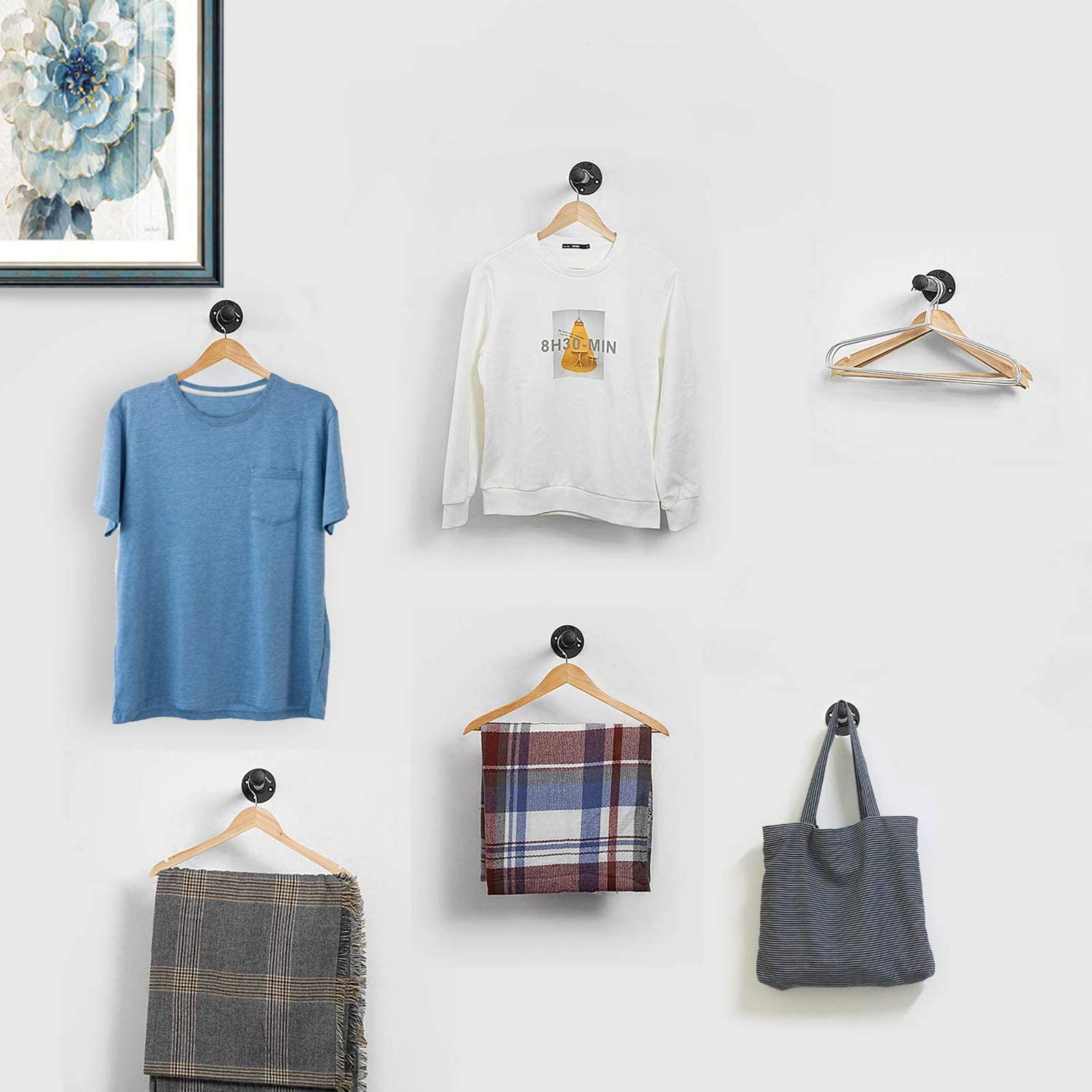 Aconnet 6 Pack 12 Inch Industrial Pipe Shelf Brackets Heavy Duty Black Iron Floating Wall Shelves for Vintage Furniture and Garment Racks - View 4 of 6