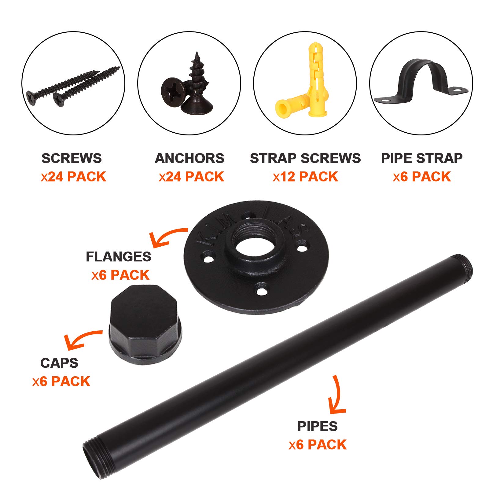 Aconnet 6 Pack 12 Inch Industrial Pipe Shelf Brackets Heavy Duty Black Iron Floating Wall Shelves for Vintage Furniture and Garment Racks - View 5 of 6