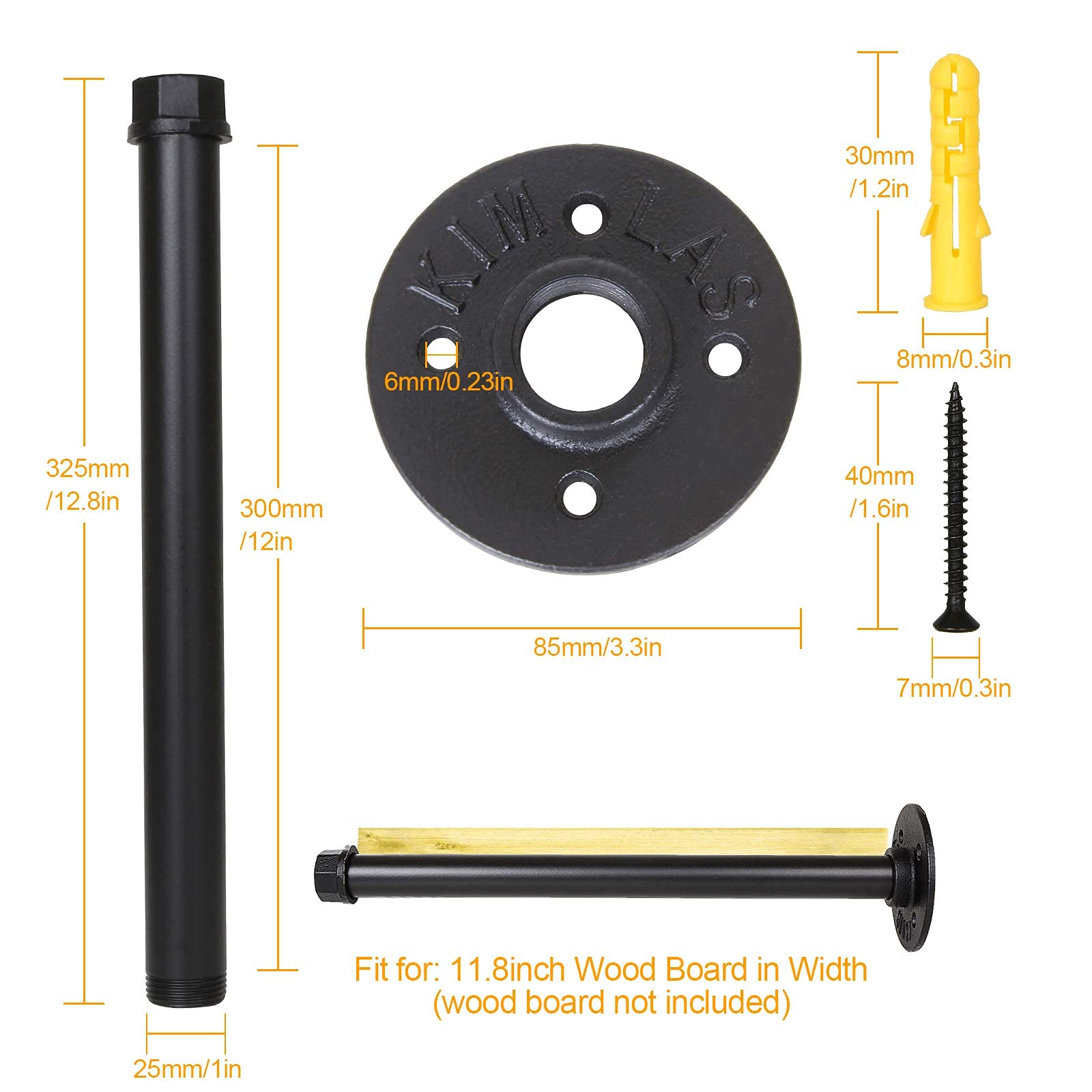 Aconnet 6 Pack 12 Inch Industrial Pipe Shelf Brackets Heavy Duty Black Iron Floating Wall Shelves for Vintage Furniture and Garment Racks - View 6 of 6