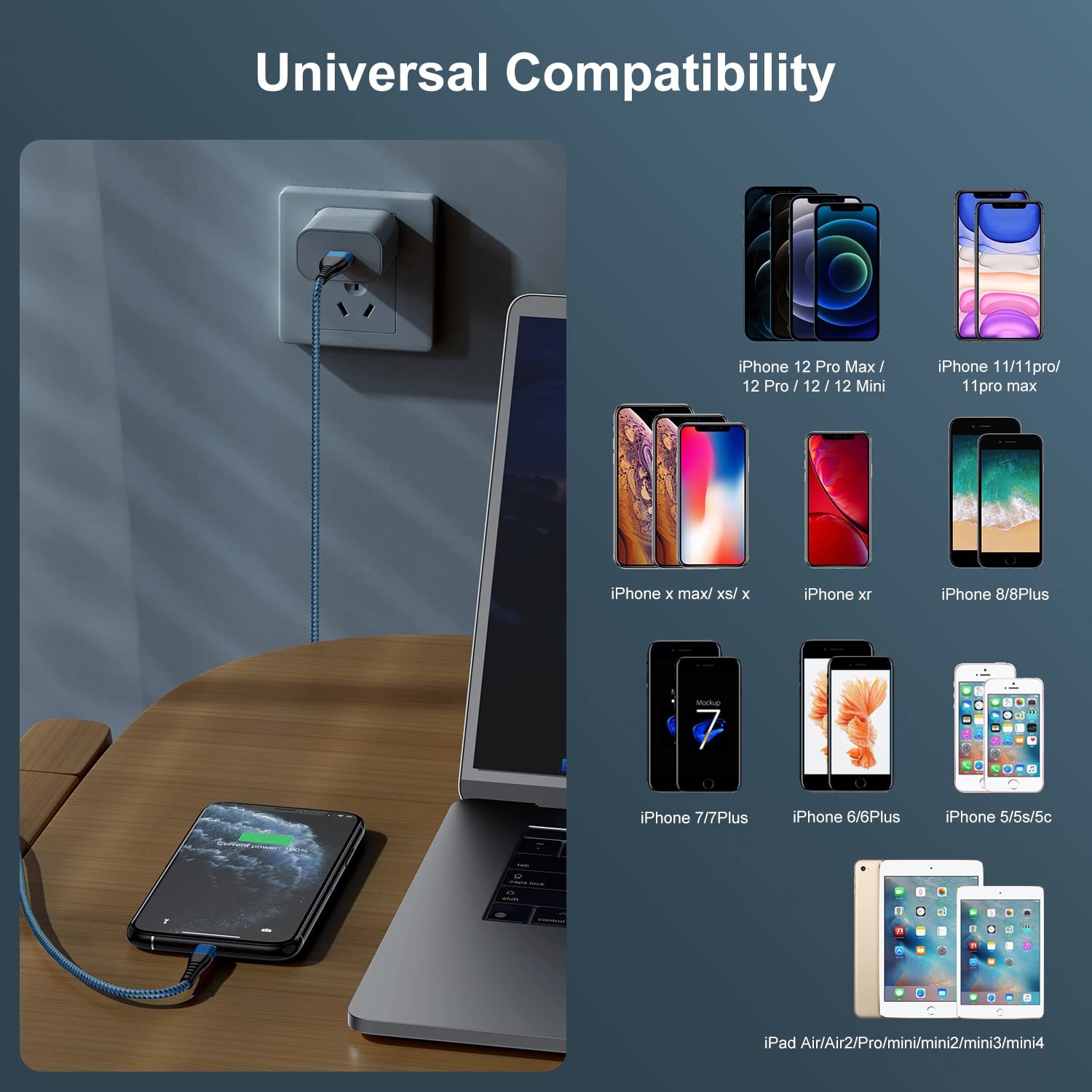 Essri Essri 2Pack 6FT iPhone Charger Cord Nylon Braided USB Charging Cable Compatible with iPhone 14 13 12 11 X XS XR 15 Pad Blue - View 7 of 7