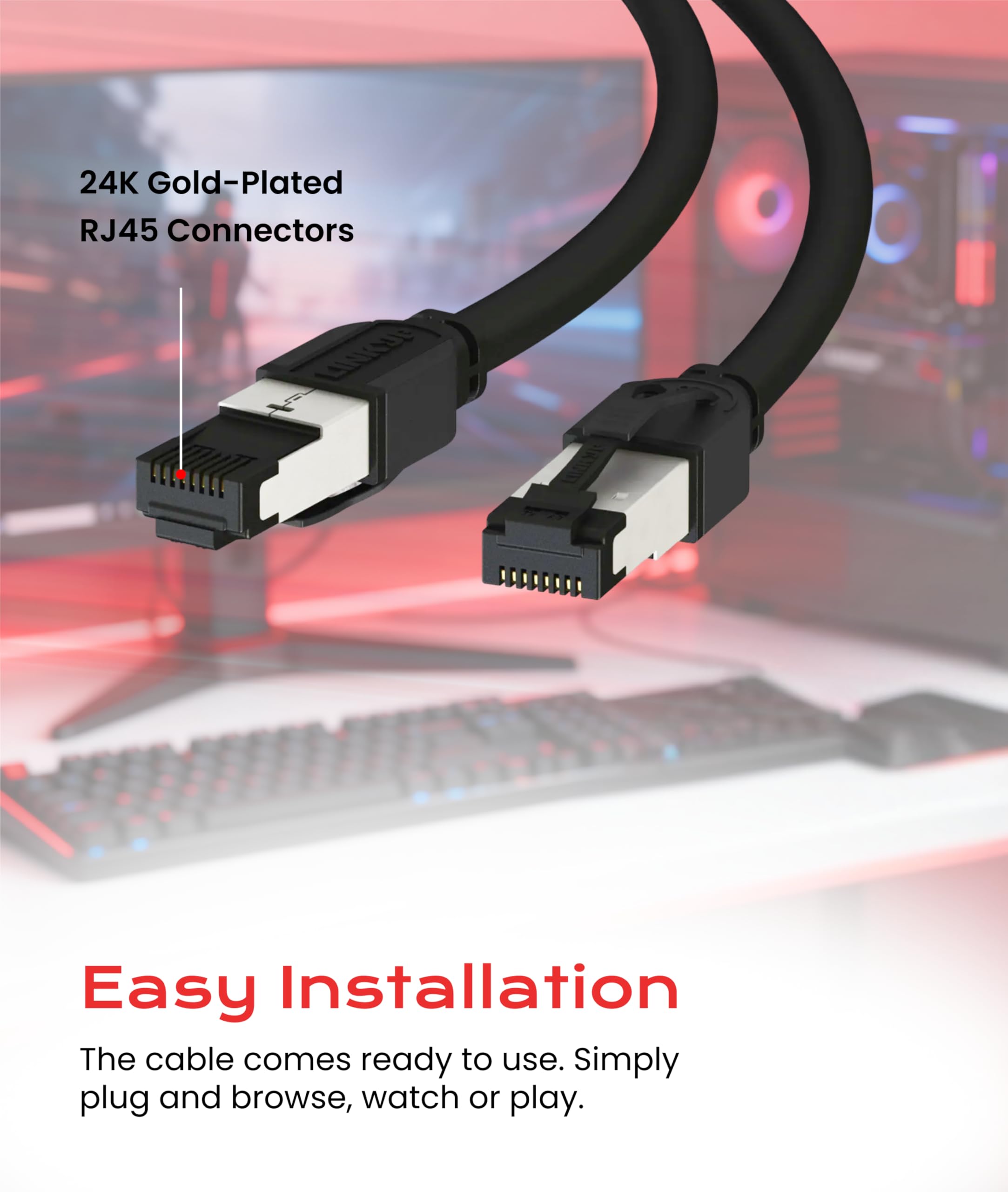 LINKUP 40Gbps Certified Cat8 Ethernet Patch Cable 25ft Double Shielded 2000MHz Future Proof Compatible with Cat7A Cat7 Cat6A Black - View 7 of 9