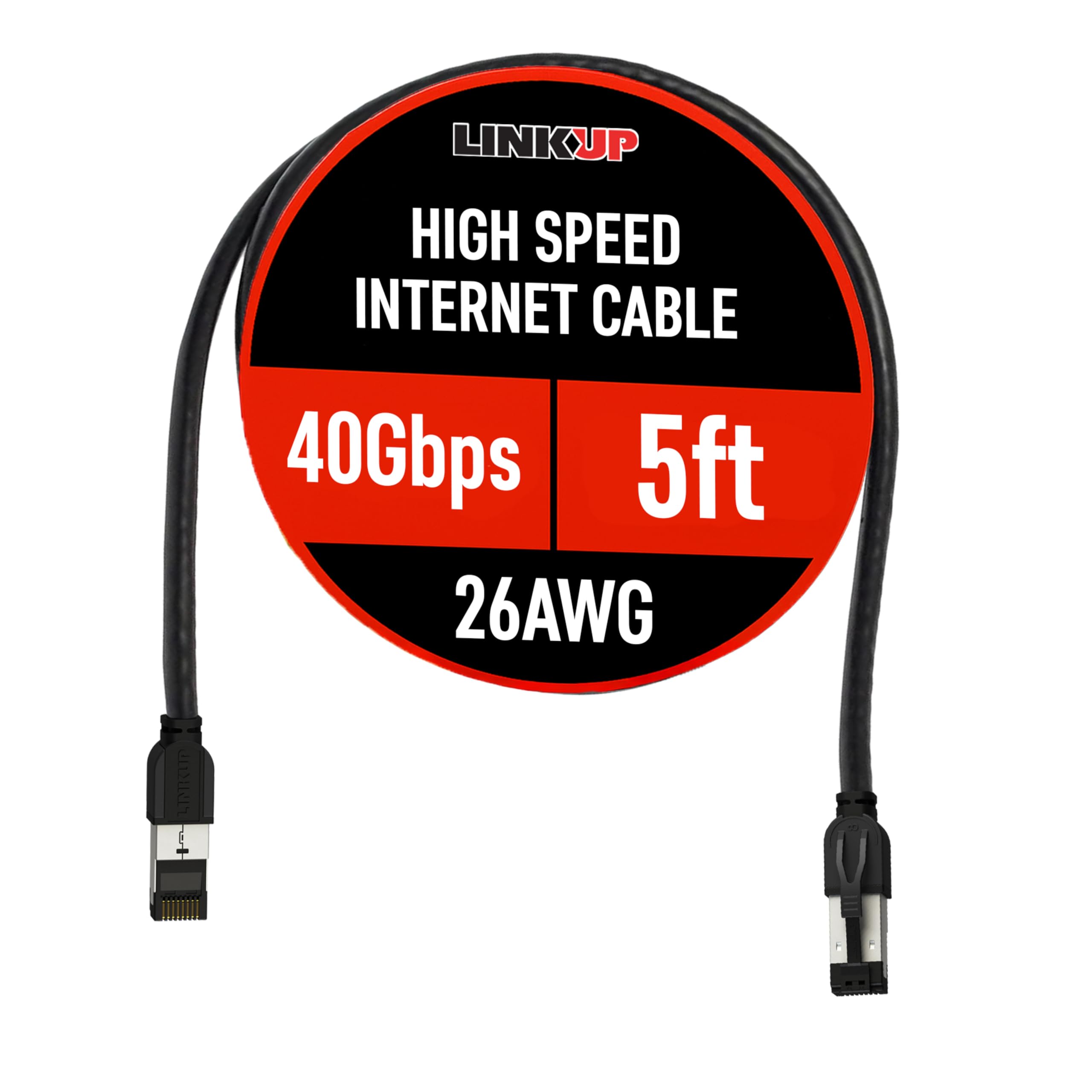 LINKUP 40Gbps Certified Cat8 Ethernet Patch Cable 5ft Double Shielded 2000MHz Future Proof Compatible with Cat7A Cat7 Cat6A Black