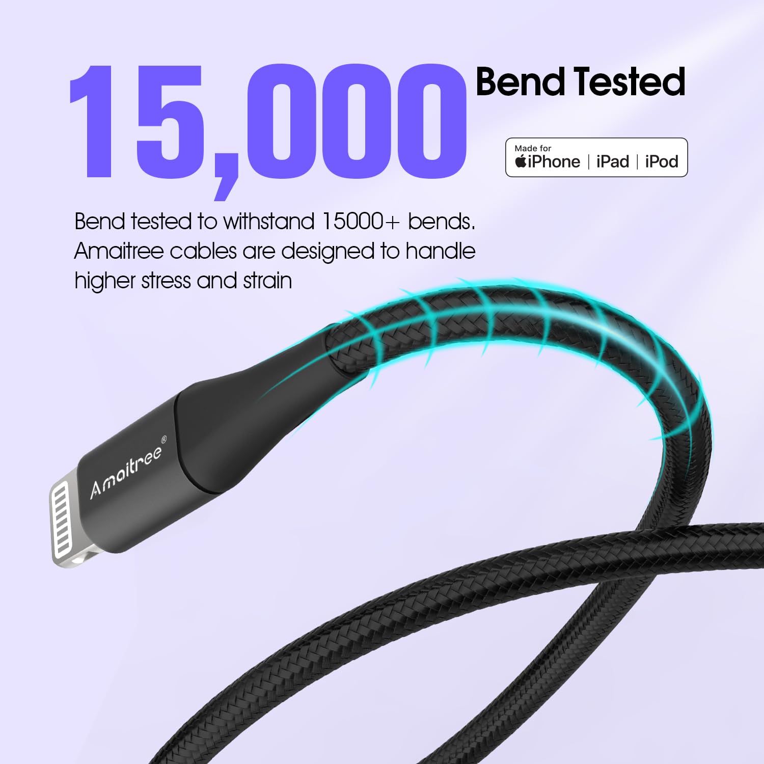 Amaitree Amaitree USB C to Lightning Cable 4Ft Apple MFi Certified 2-Pack Fast Charging Braided Cable for iPhone 14 13 12 11 XS XR 8 Series Black - View 7 of 9