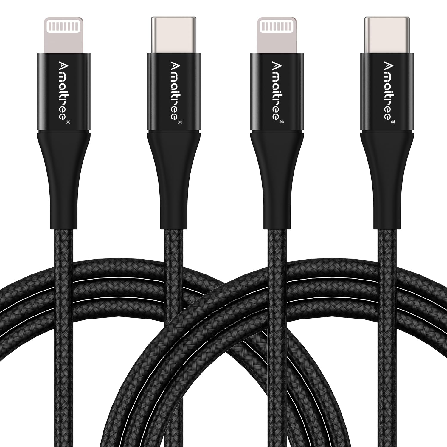 Amaitree Amaitree USB C to Lightning Cable 4Ft Apple MFi Certified 2-Pack Fast Charging Braided Cable for iPhone 14 13 12 11 XS XR 8 Series Black