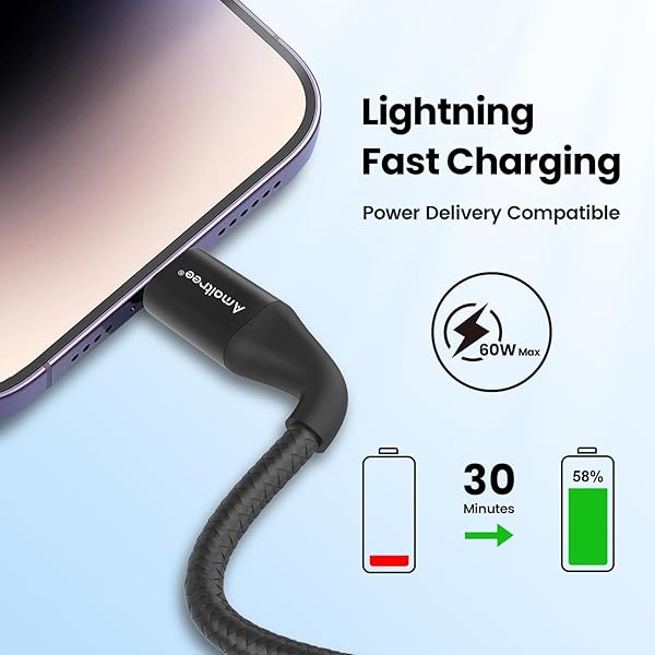 Amaitree Amaitree 2 Pack 4Ft Premium Nylon Lightning Cable for iPhone Fast Charging MFi Certified Compatible with iPhone 11 X XR 8 7 6s 6 Plus 5 5s iPad Black - View 6 of 8