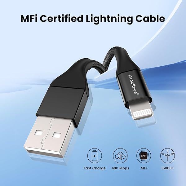 Amaitree Amaitree 2 Pack 4Ft Premium Nylon Lightning Cable for iPhone Fast Charging MFi Certified Compatible with iPhone 11 X XR 8 7 6s 6 Plus 5 5s iPad Black - View 7 of 8