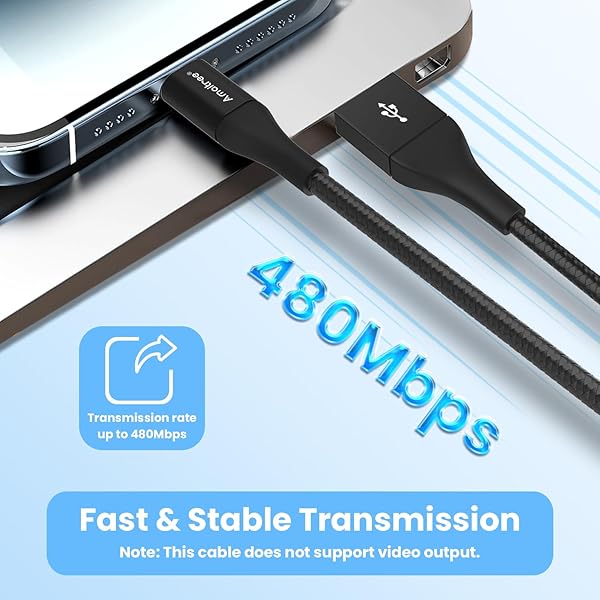 Amaitree Amaitree 2 Pack 4Ft Premium Nylon Lightning Cable for iPhone Fast Charging MFi Certified Compatible with iPhone 11 X XR 8 7 6s 6 Plus 5 5s iPad Black - View 8 of 8