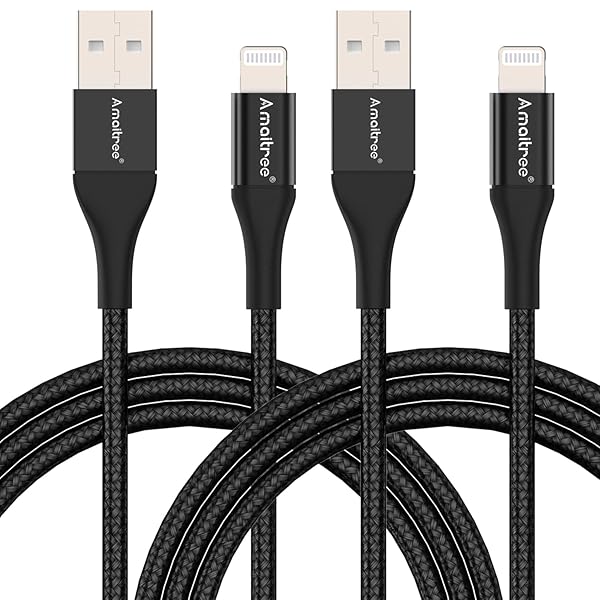 Amaitree Amaitree 2 Pack 4Ft Premium Nylon Lightning Cable for iPhone Fast Charging MFi Certified Compatible with iPhone 11 X XR 8 7 6s 6 Plus 5 5s iPad Black