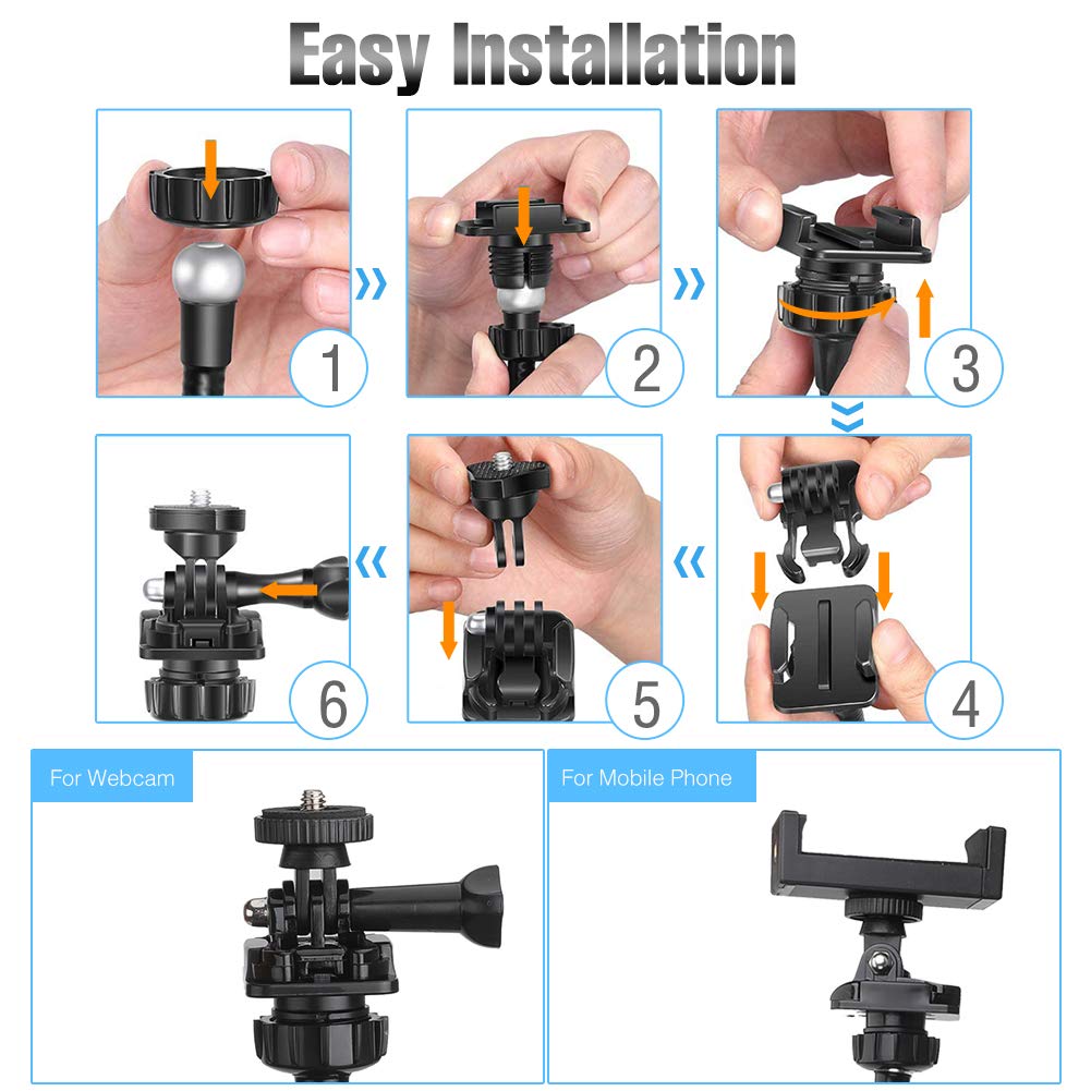 aienvh Flexible 27 Inch Gooseneck Webcam Stand Mount for Phone and GoPro with Desk Clamp Holder for C920 C922 C930 Brio 4K and More - View 5 of 7