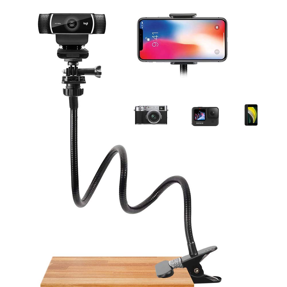 aienvh Flexible 27 Inch Gooseneck Webcam Stand Mount for Phone and GoPro with Desk Clamp Holder for C920 C922 C930 Brio 4K and More