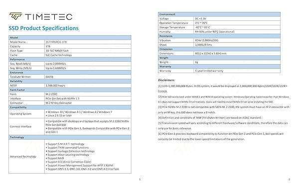 Timetec Timetec 1TB NVMe SSD M.2 2280 - High-Speed 2000/1600 MB/s for PC & Laptop Upgrade - View 11 of 11