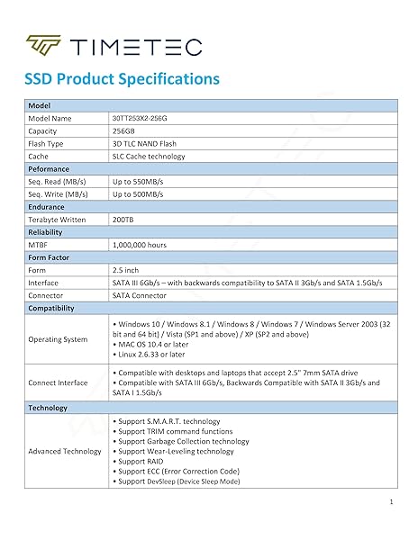 Timetec Timetec 256GB SSD 3D NAND SATA III - Fast 550 MB/s Read Speed for PC & Laptop Upgrade - View 10 of 11