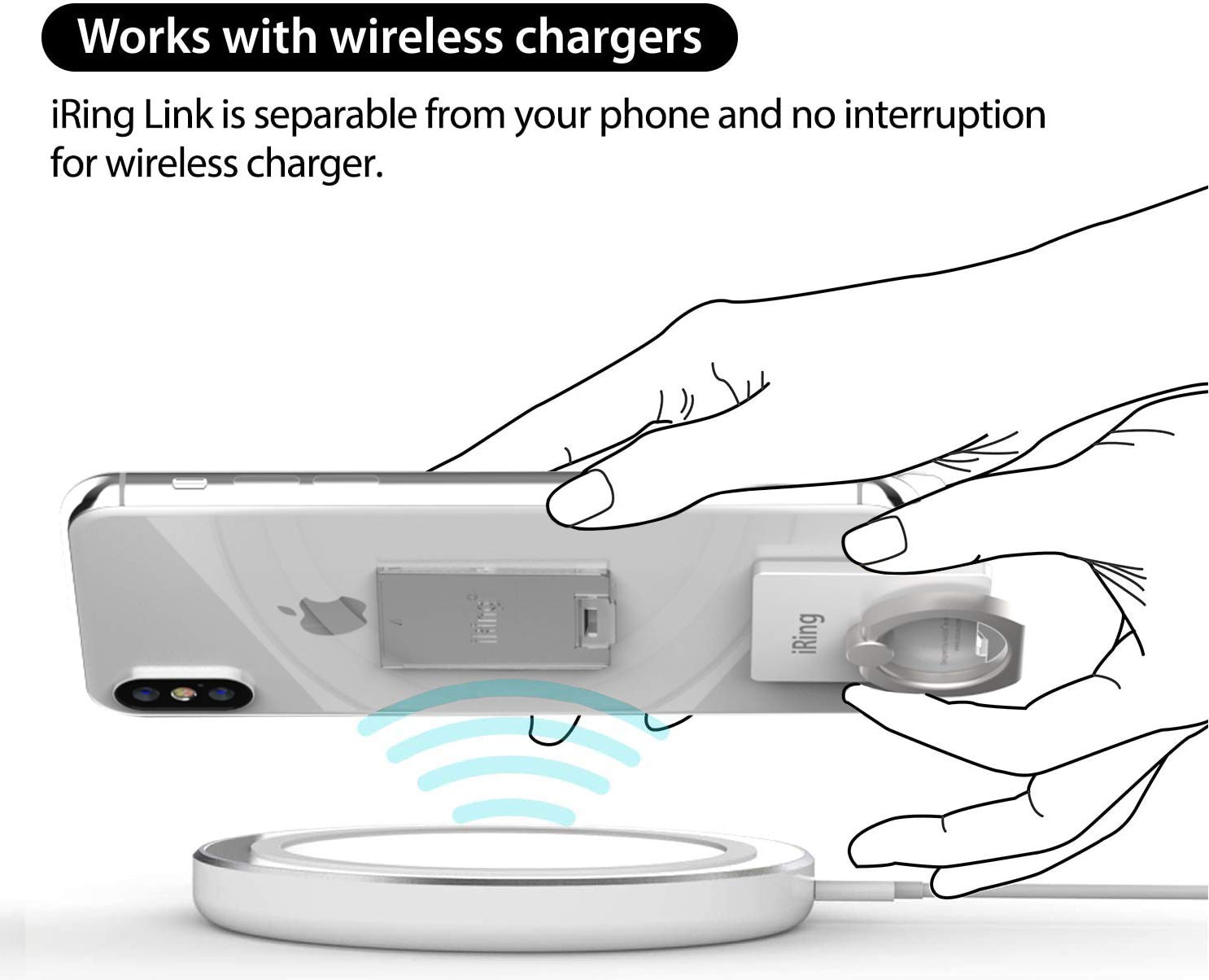 iRing iRing Link Wireless Charging Friendly Phone Holder Pearl White Compatible with iPhone Galaxy and Other Smartphones - View 4 of 7