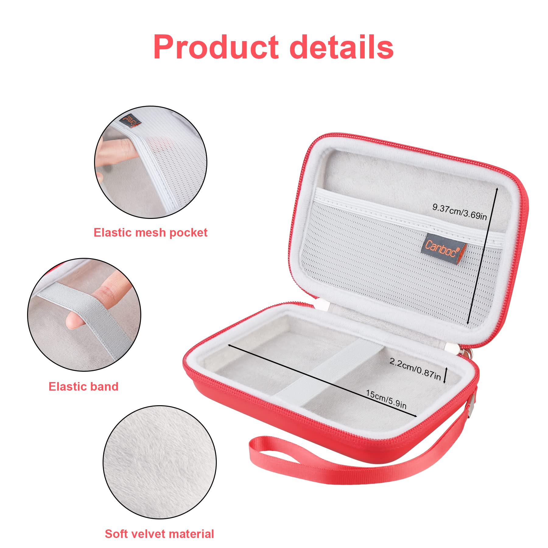 Canboc Canboc Hard Shockproof Carrying Case for MacBook Air Pro Charger MagSafe iPhone 14 Pro USB C Hub Red - View 4 of 7