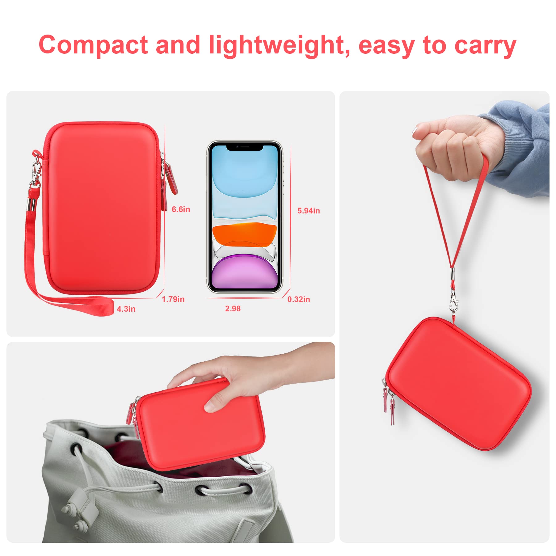 Canboc Canboc Hard Shockproof Carrying Case for MacBook Air Pro Charger MagSafe iPhone 14 Pro USB C Hub Red - View 5 of 7