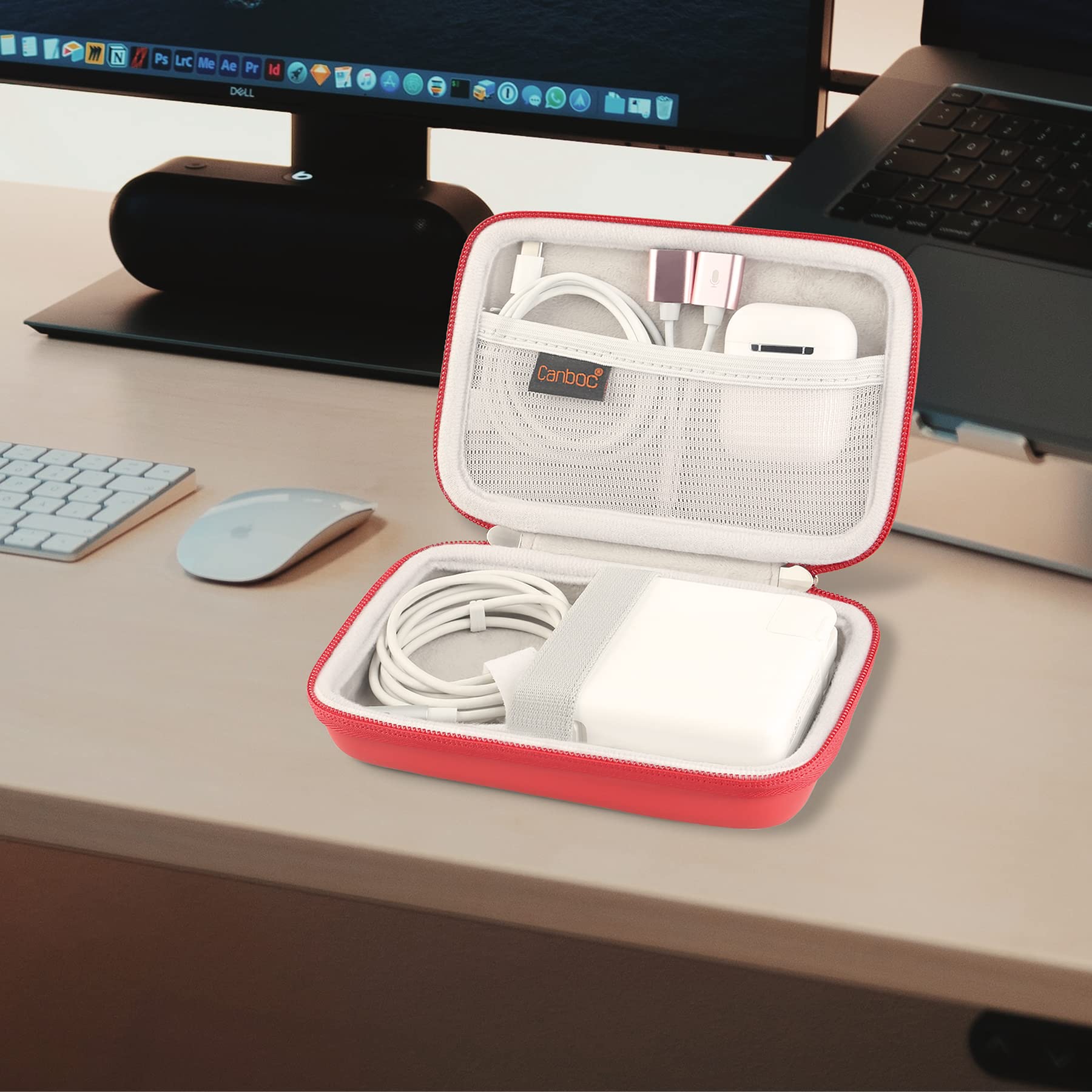 Canboc Canboc Hard Shockproof Carrying Case for MacBook Air Pro Charger MagSafe iPhone 14 Pro USB C Hub Red - View 7 of 7