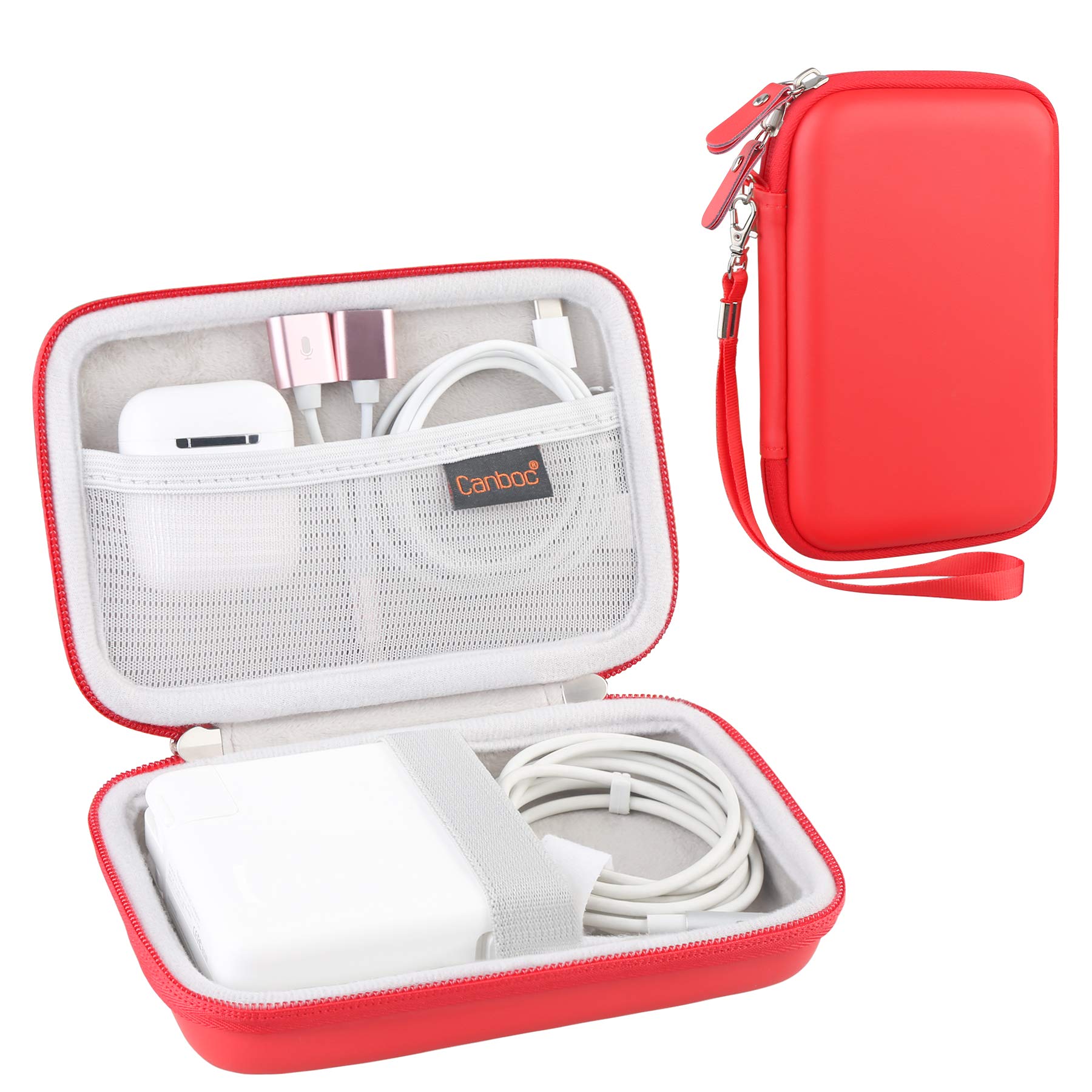 Canboc Hard Shockproof Carrying Case for MacBook Air Pro Charger MagSafe iPhone 14 Pro USB C Hub Red