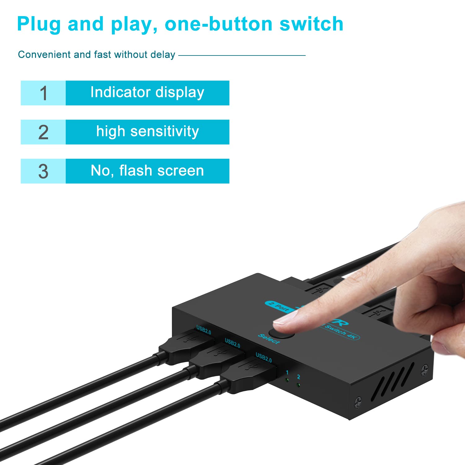 SGEYR 2x1 HDMI KVM Switch 4K USB for 2 PCs 1 Monitor Keyboard Mouse Share Support 4Kx2K 30Hz 3D 1080P Includes HDMI and USB Cables - View 5 of 7