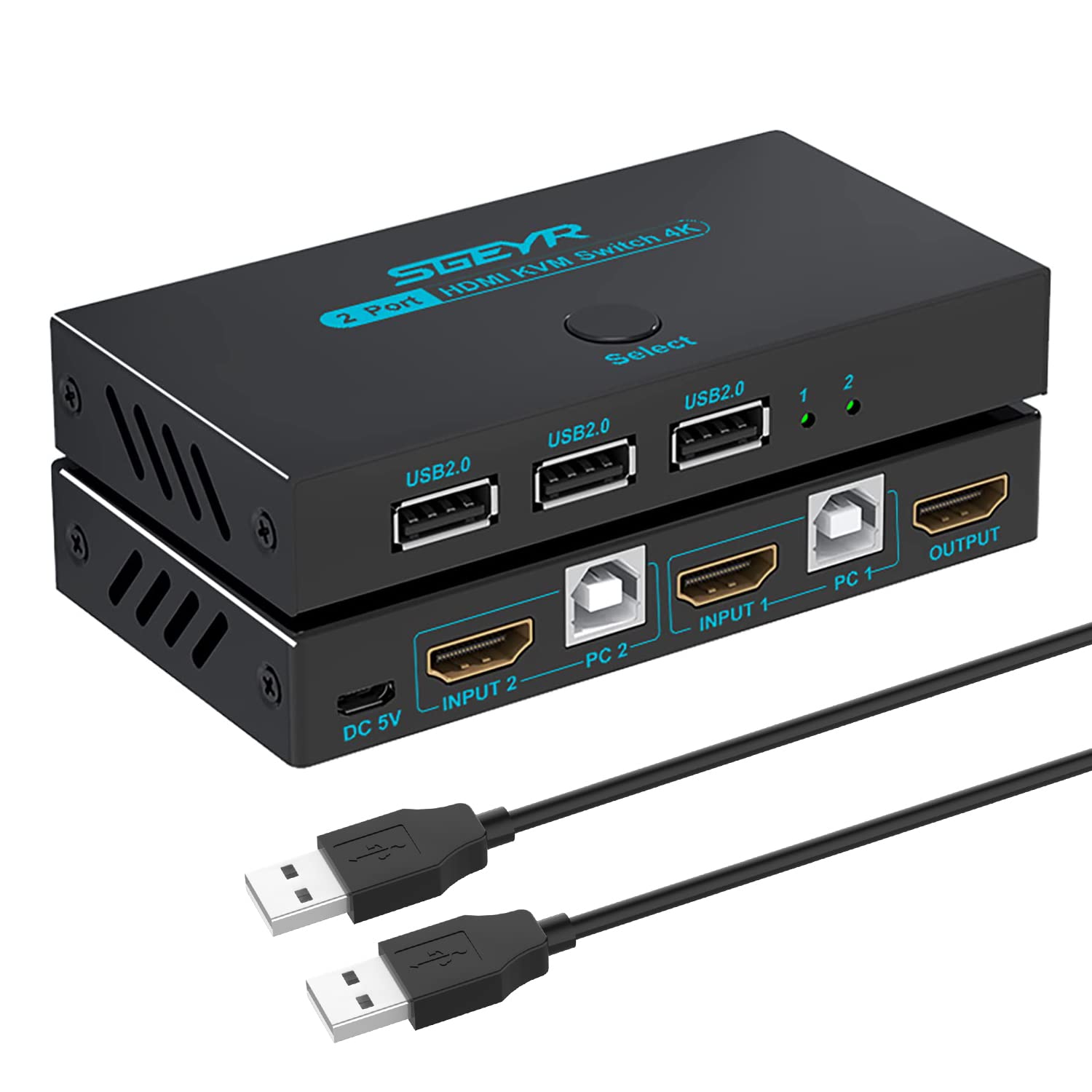 SGEYR 2x1 HDMI KVM Switch 4K USB for 2 PCs 1 Monitor Keyboard Mouse Share Support 4Kx2K 30Hz 3D 1080P Includes HDMI and USB Cables