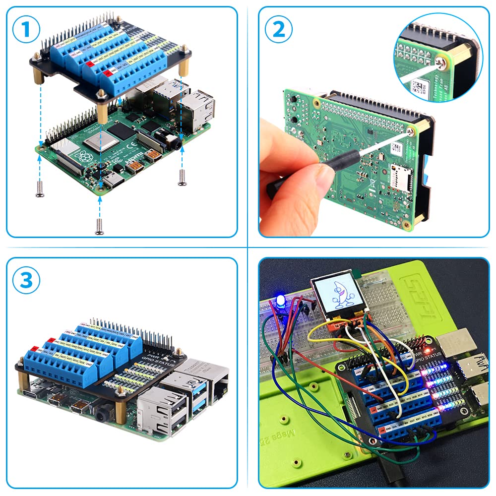GeeekPi GeeekPi GPIO Screw Terminal Block HAT for Raspberry Pi 4B/3B+/2B - GPIO Expansion Board with Status LED - View 7 of 7