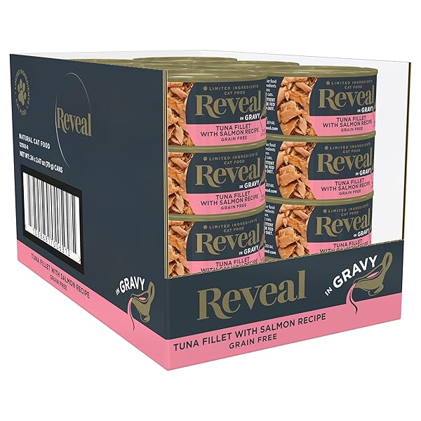 Reveal Grain Free Wet Canned Cat Food - 24 Pack Tuna & Salmon in Gravy | 100% Natural, No Additives, Premium Nutrition