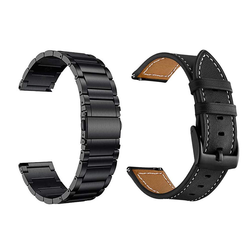 YEEJOK 22mm Metal Leather Bands for Samsung Galaxy Watch 3 Gear S3 Frontier Classic Replacement Straps for Men and Women