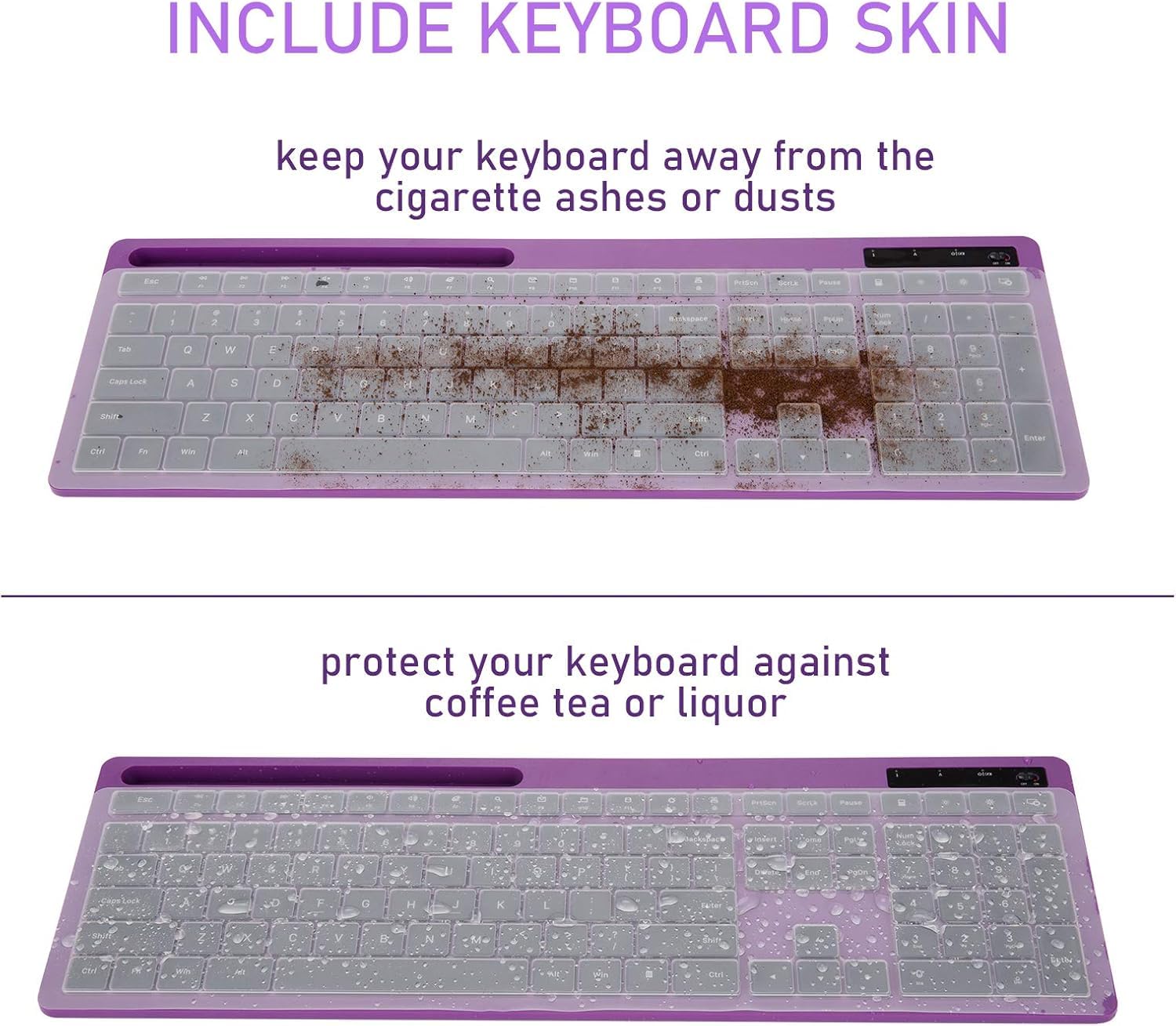 VIVEFOX 2.4GHz Silent USB Wireless Keyboard and Mouse Combo Full Size with Phone Holder for Computer Desktop Laptop Purple - View 6 of 7