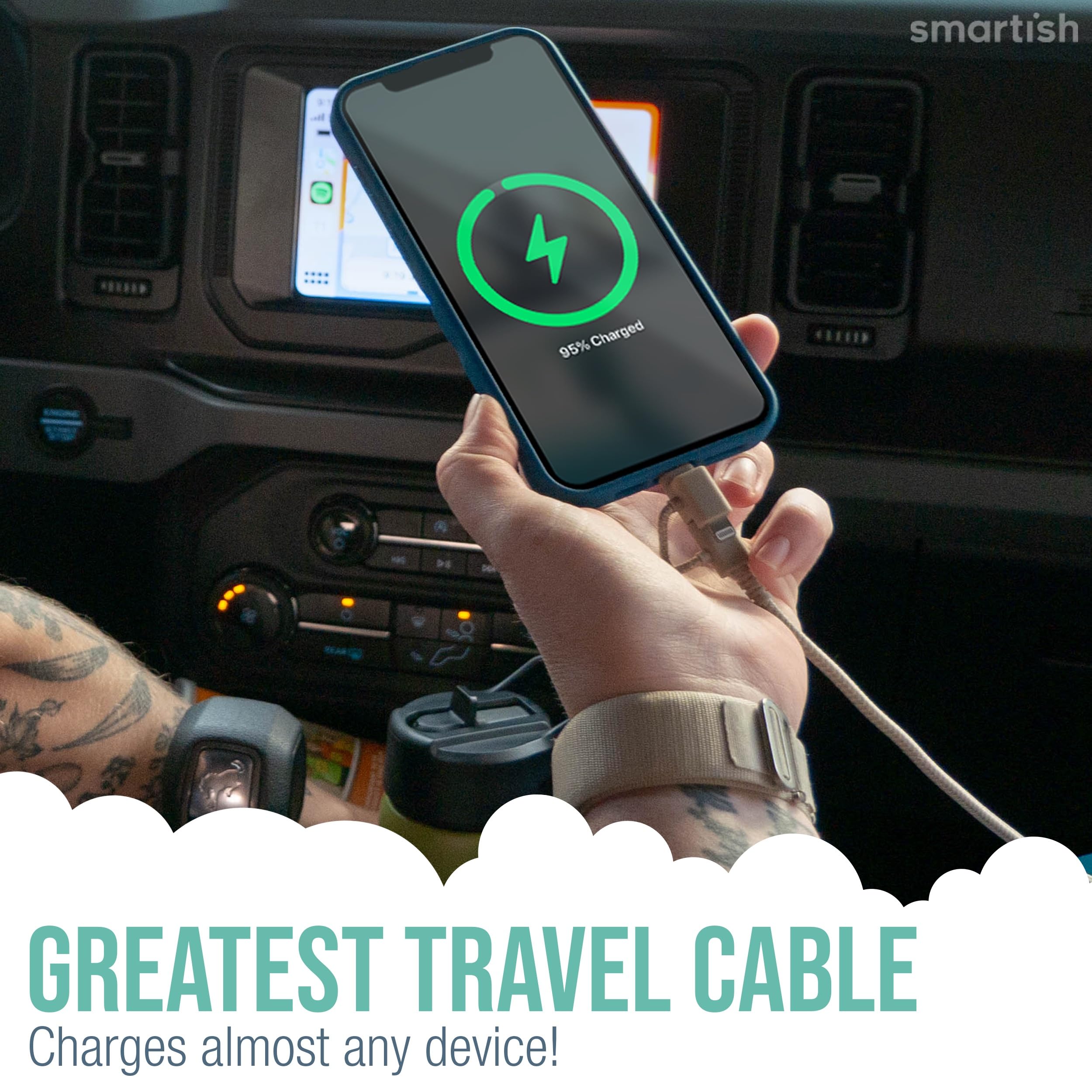 Smartish Smartish USB-C Lightning Cable 6 Foot Fast Charging for iPhone 16 15 14 MFi Certified Black Fabric Wrapped Universal Cable - View 3 of 9