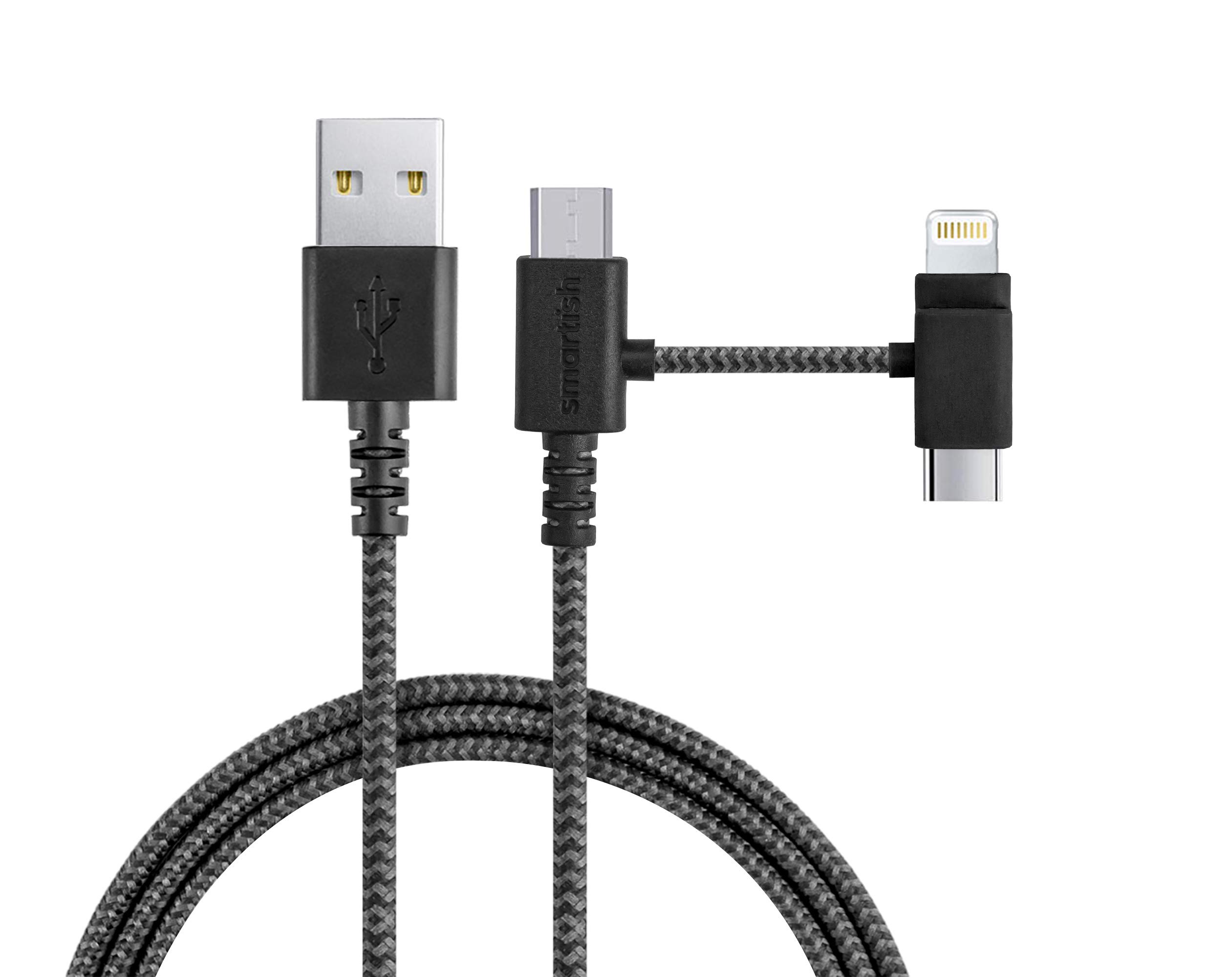 Smartish USB-C Lightning Cable 6 Foot Fast Charging for iPhone 16 15 14 MFi Certified Black Fabric Wrapped Universal Cable