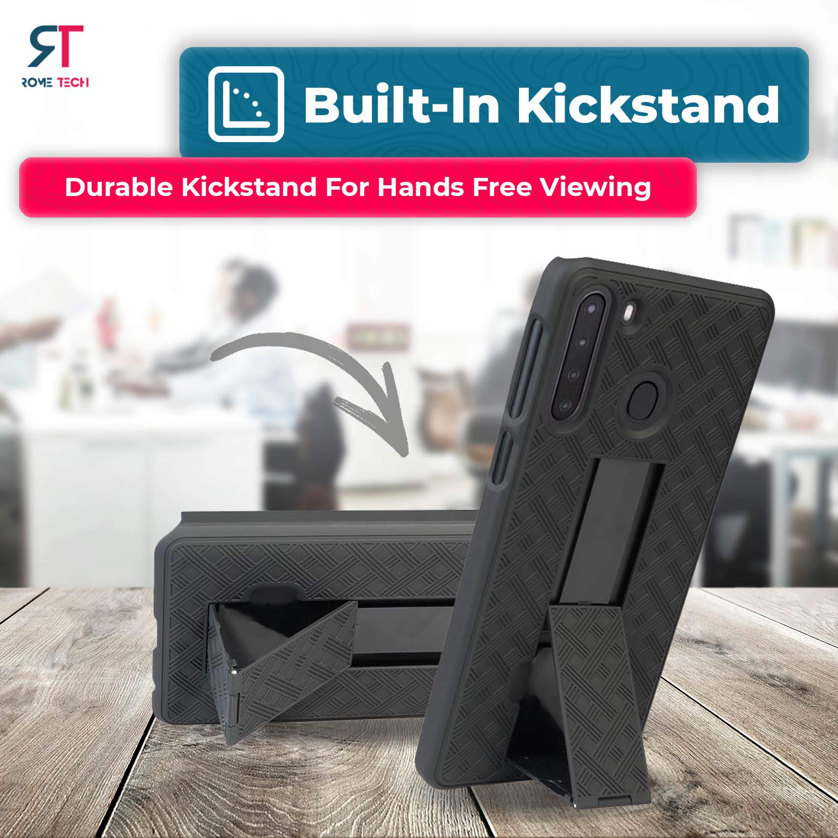 Samsung Galaxy A21 Case with Belt Clip Holster and Kickstand Black Cover - View 5 of 6