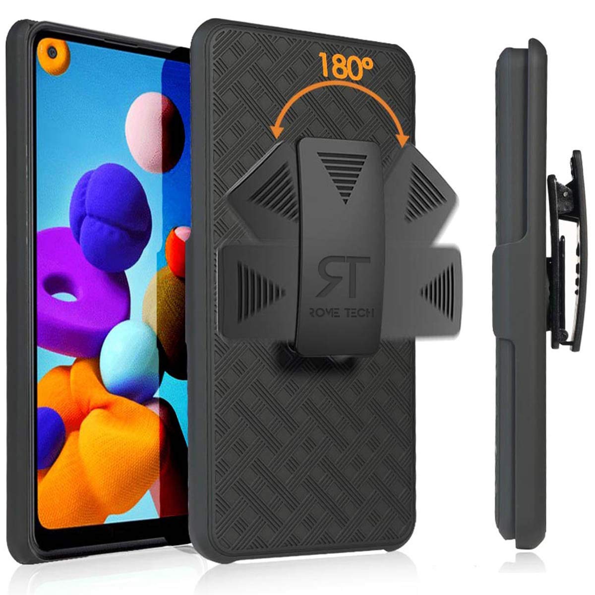 Samsung Galaxy A21 Case with Belt Clip Holster and Kickstand Black Cover