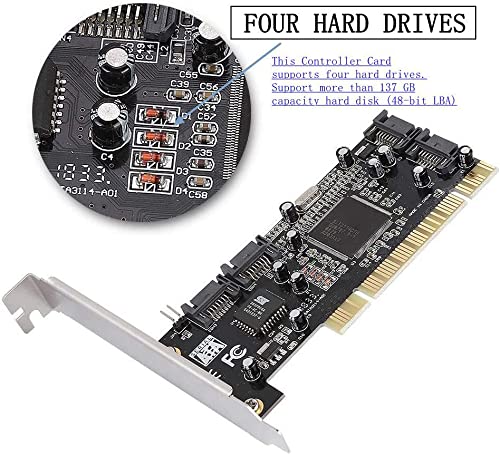 Cuifati PCI Controller Card 4 Port SATA Interface Sil3114 Chipset RAID for Windows 98SE Me 2000 XP NT4.0 Vista 64-bit - View 2 of 9