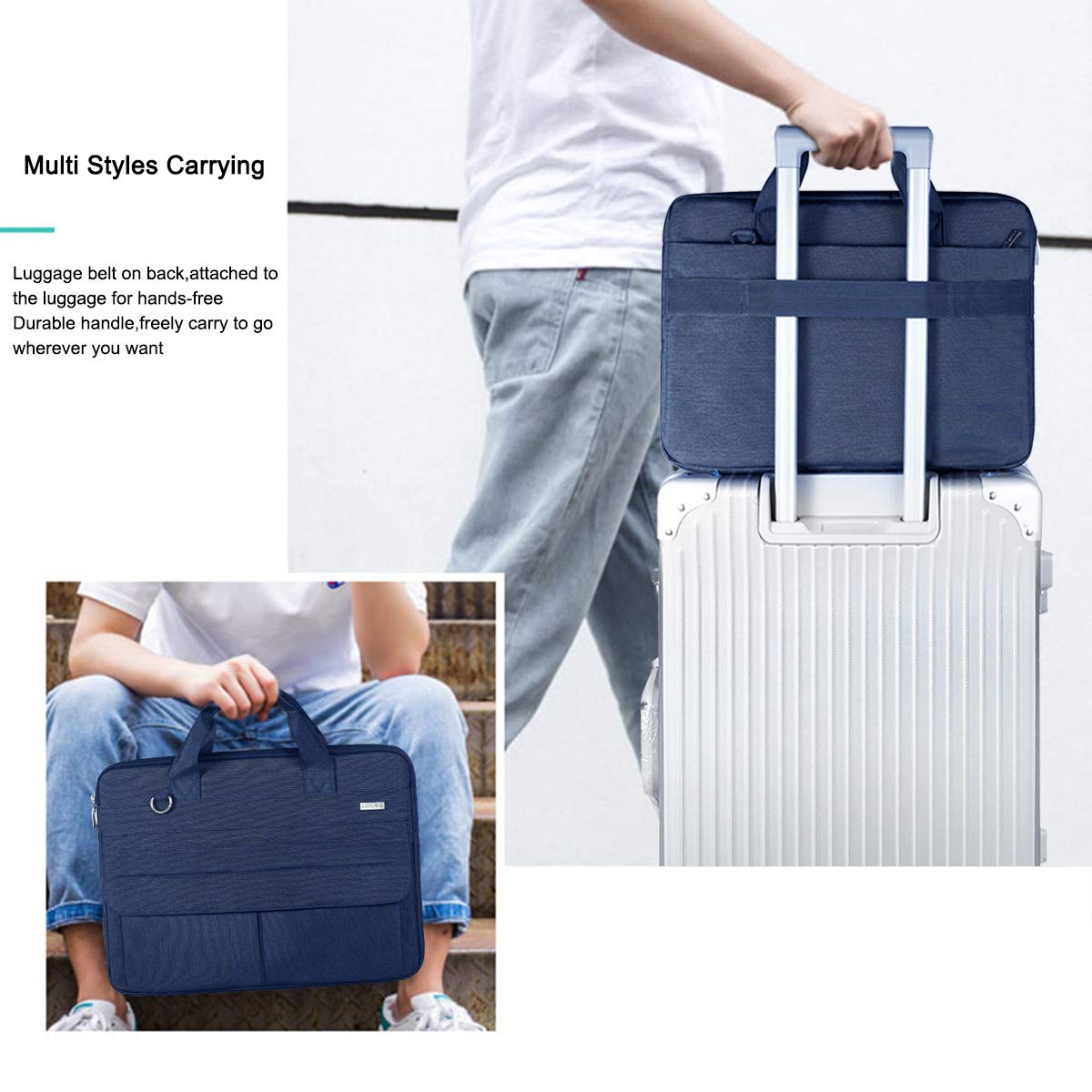 LANDICI 17 17.3 Inch Laptop Bag Waterproof Sleeve for MacBook HP Acer Dell Lenovo ASUS Slim Briefcase with Shoulder Strap Blue - View 6 of 8