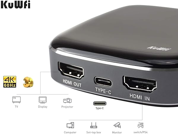 KuWFi KuWFi 4K Video Capture Card 1080P 60FPS HDMI to USB C for PS4 PC OBS Camera Streaming - View 6 of 9