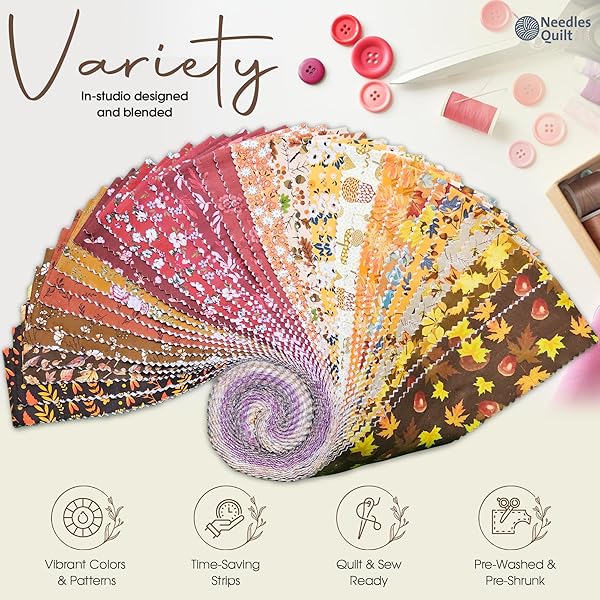 NEEDLES QUILT STUDIO Jelly Roll Fabrics for Quilting Clearance 40 Strip Cotton Bundles Perfect for Sewing Precut Quilt Projects and DIY Crafts Fall Flowers - View 2 of 7