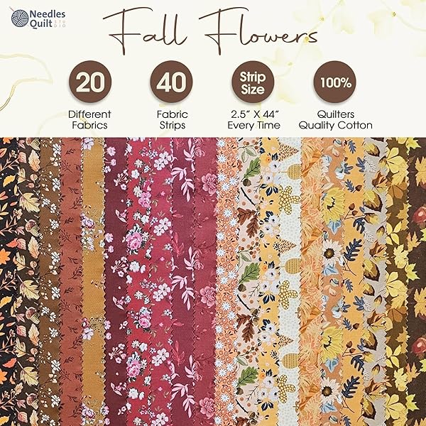 NEEDLES QUILT STUDIO Jelly Roll Fabrics for Quilting Clearance 40 Strip Cotton Bundles Perfect for Sewing Precut Quilt Projects and DIY Crafts Fall Flowers - View 3 of 7