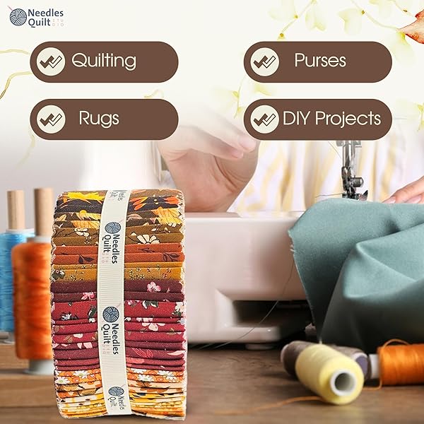 NEEDLES QUILT STUDIO Jelly Roll Fabrics for Quilting Clearance 40 Strip Cotton Bundles Perfect for Sewing Precut Quilt Projects and DIY Crafts Fall Flowers - View 5 of 7