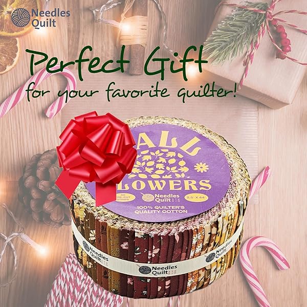 NEEDLES QUILT STUDIO Jelly Roll Fabrics for Quilting Clearance 40 Strip Cotton Bundles Perfect for Sewing Precut Quilt Projects and DIY Crafts Fall Flowers - View 7 of 7