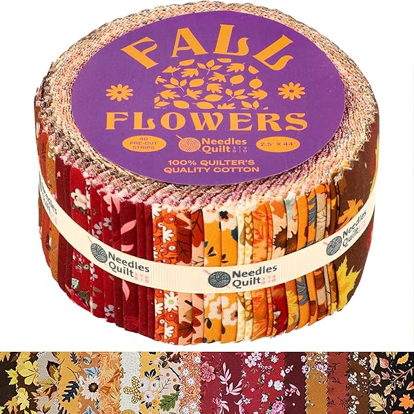 NEEDLES QUILT STUDIO Jelly Roll Fabrics for Quilting Clearance 40 Strip Cotton Bundles Perfect for Sewing Precut Quilt Projects and DIY Crafts Fall Flowers
